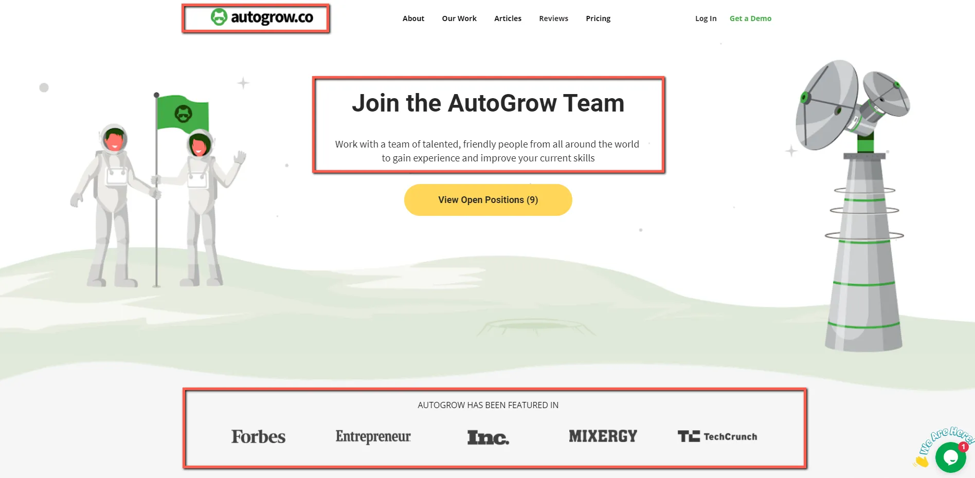 AutoGrow careers landing page.