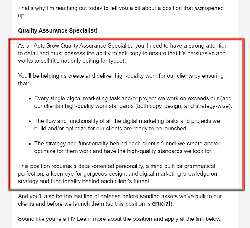 Quality Assurance Specialist job opening.