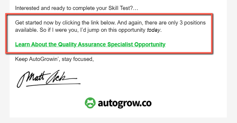 Email with job opportunity.