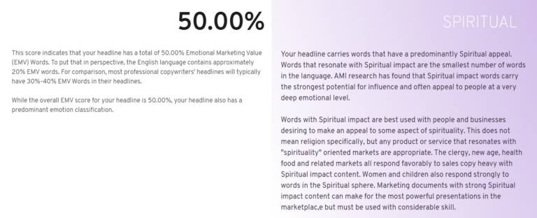Headline EMV score: 50%. Spiritual.