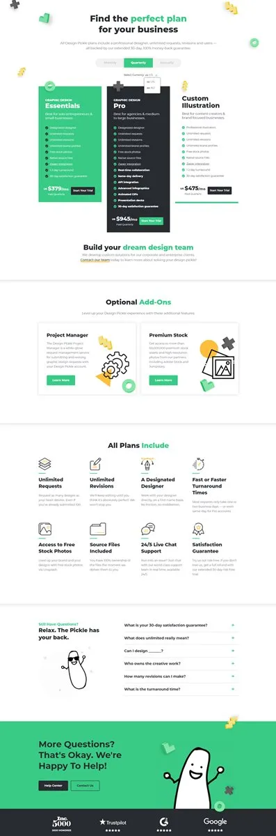 Graphic design pricing plans.