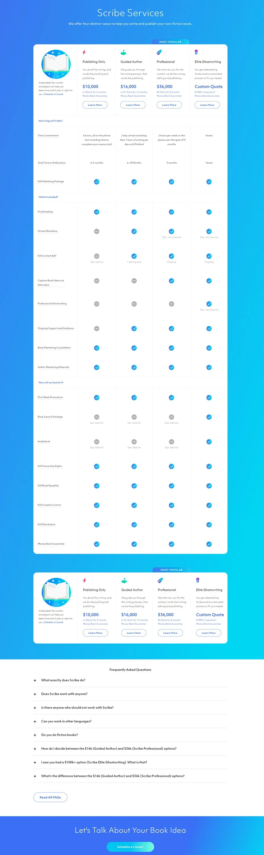 Scribe services pricing plans. Clear options. FAQ.
