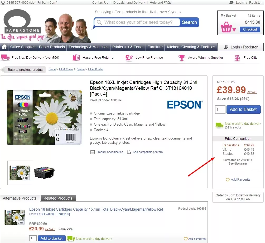 Epson ink cartridges, 4-pack.