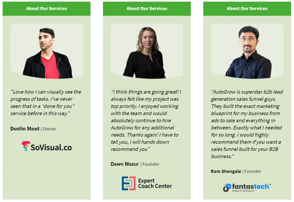 Positive client testimonials.