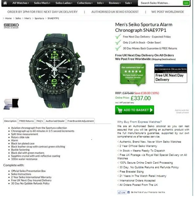 Seiko Sportura chronograph watch.