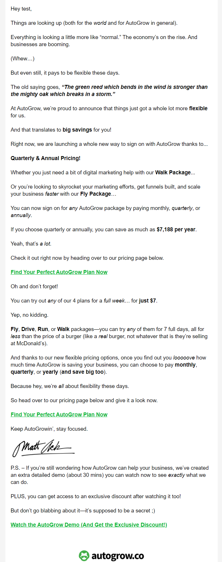 AutoGrow pricing plans, flexible options.