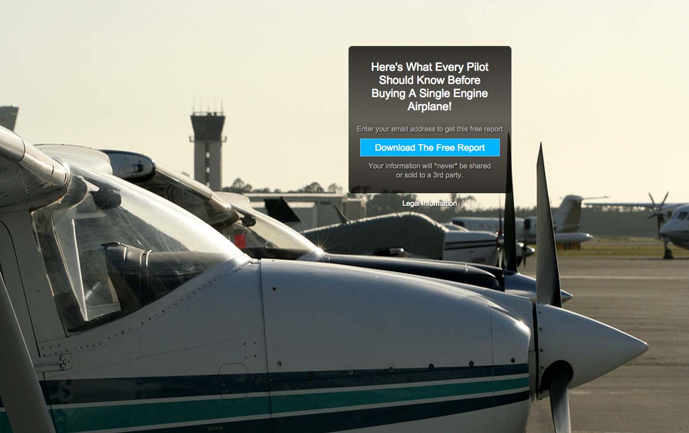 Airplane image, lead magnet download.