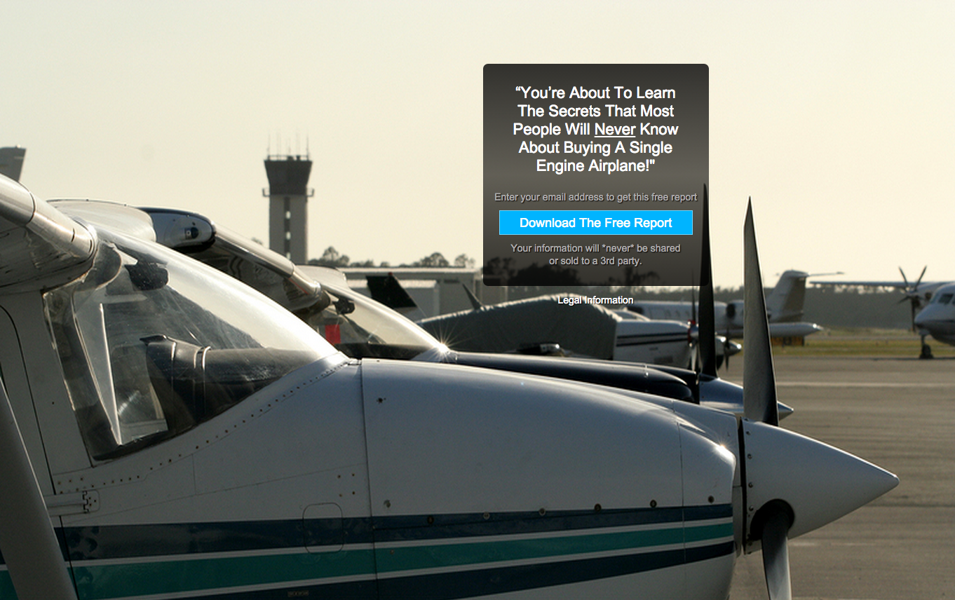 Airplane, free report offer.