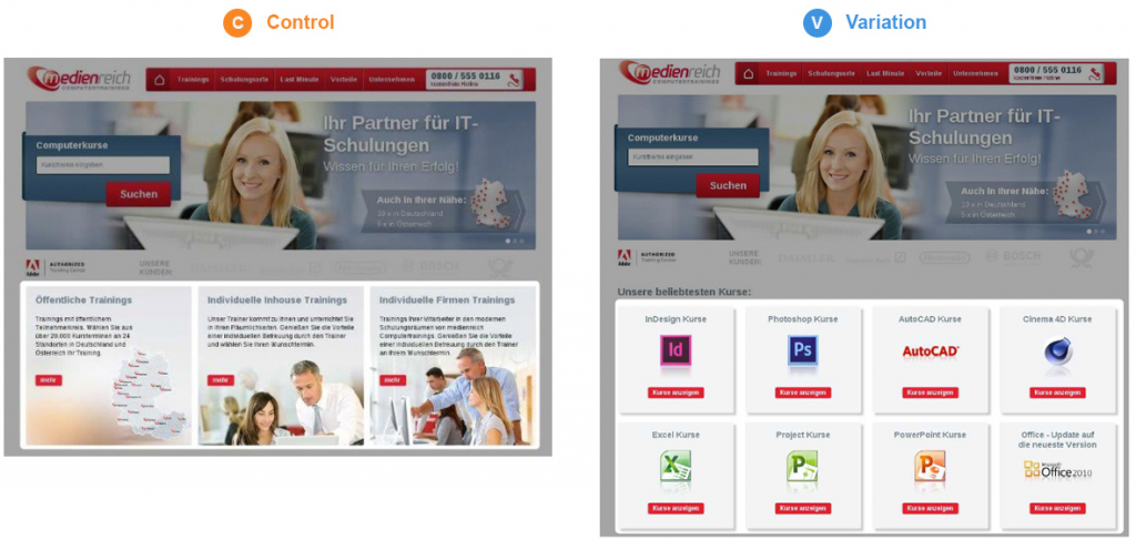 Website variation showing increased engagement.