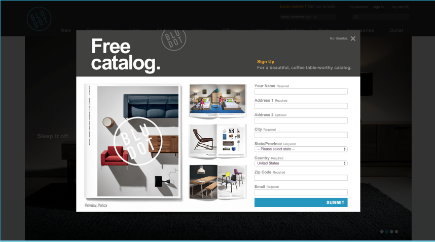 Free furniture catalog signup.