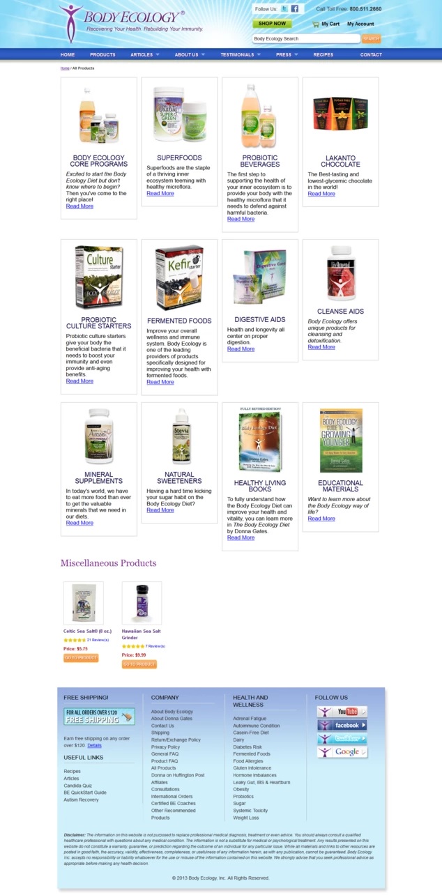 Body Ecology website product listings.