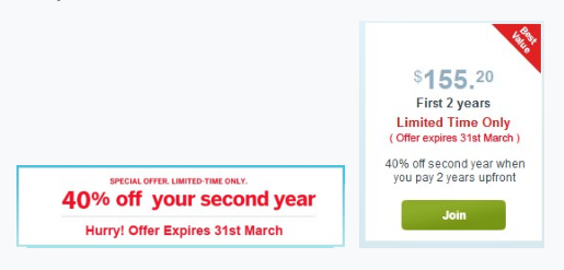 Limited-time offer, 40% off second year.
