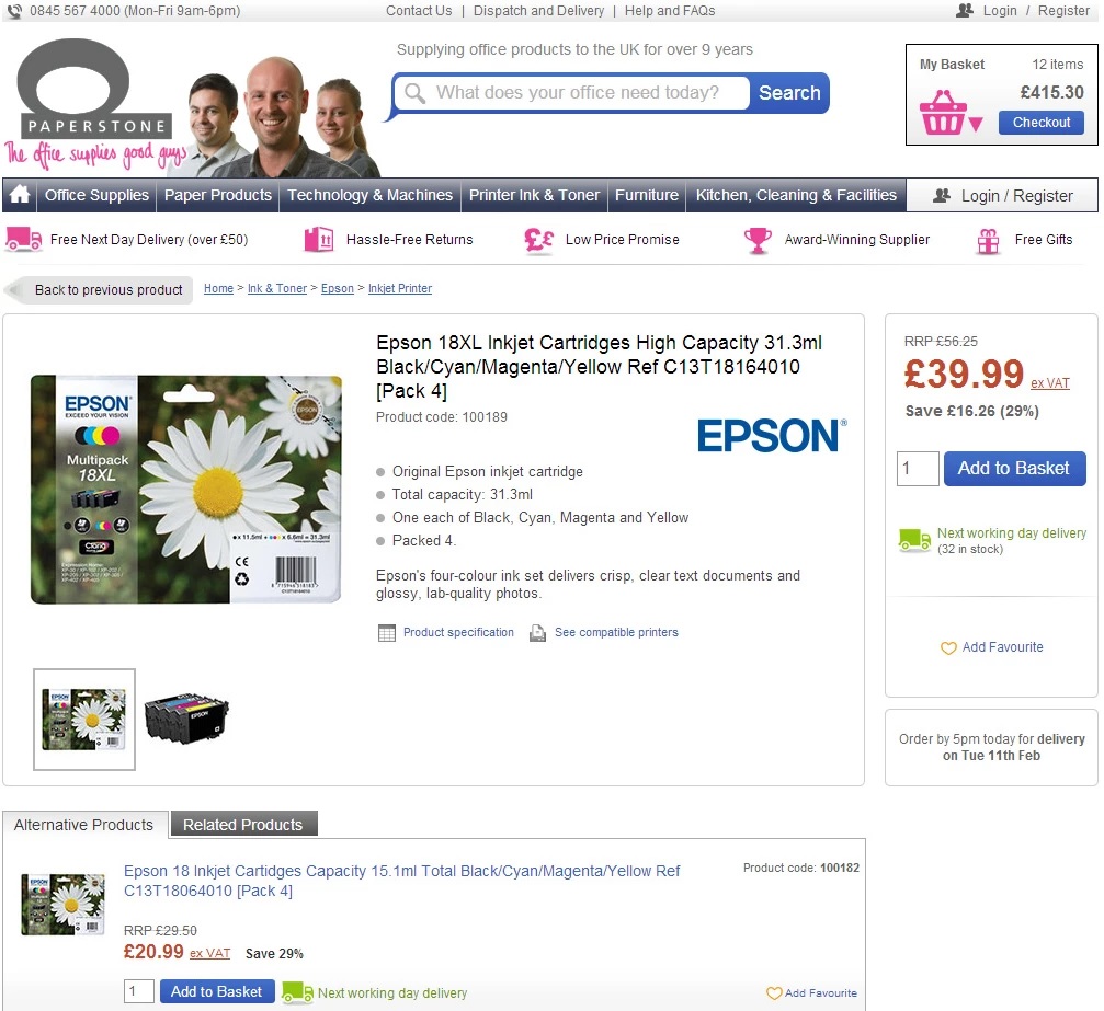 Epson ink cartridges, high capacity.