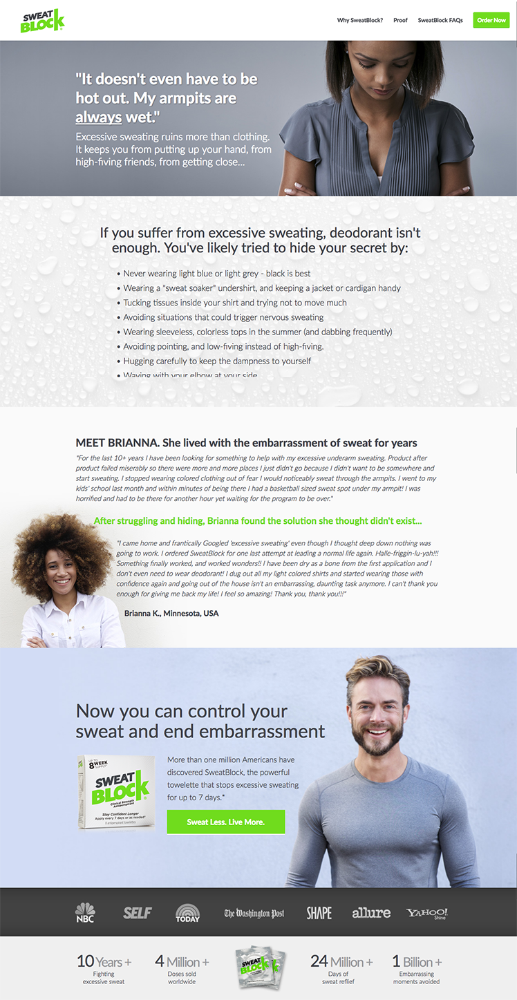 Woman with excessive sweating.