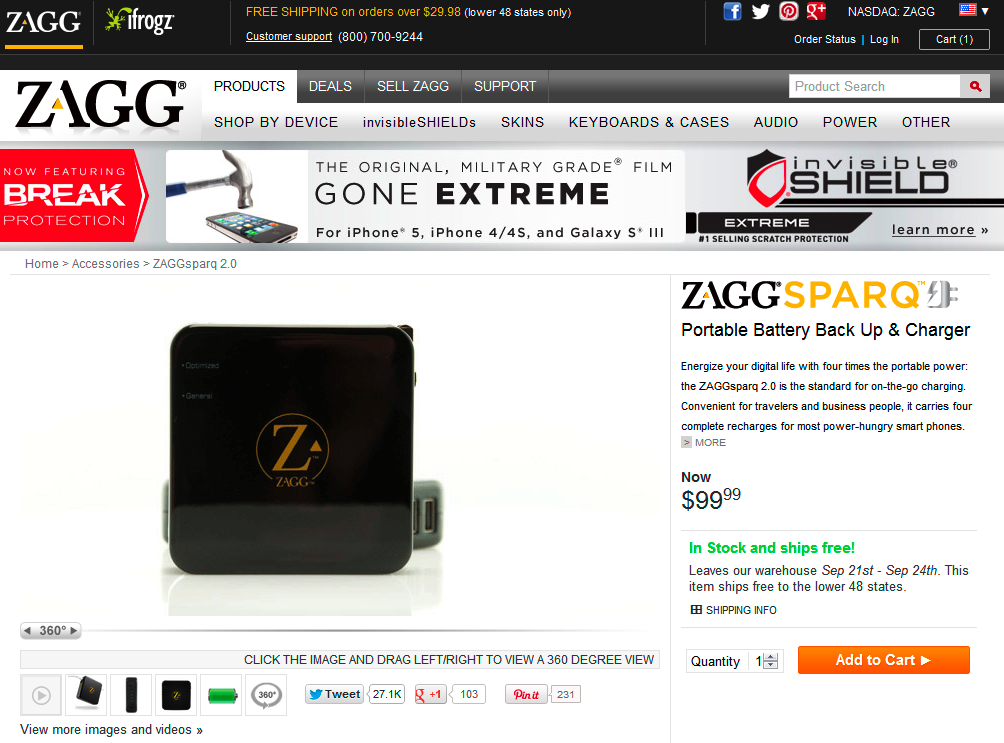 ZAGG Sparq 2.0 portable charger.