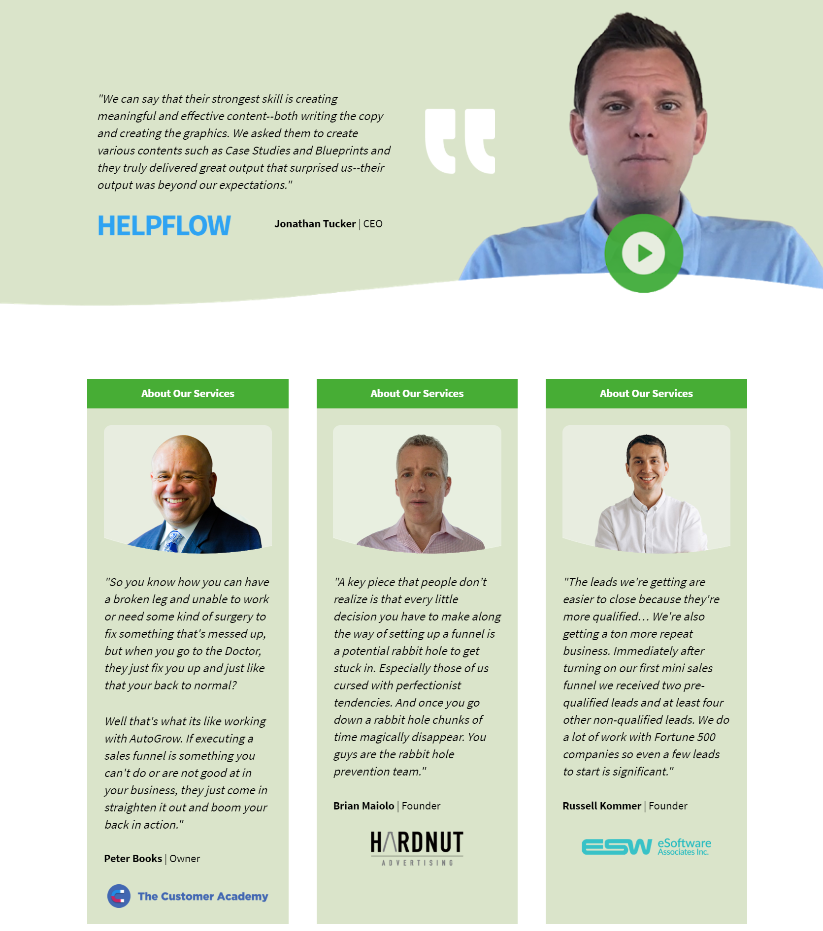 Testimonial images from clients.