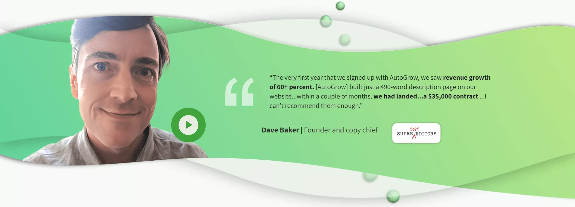 Man testimonial, revenue growth.