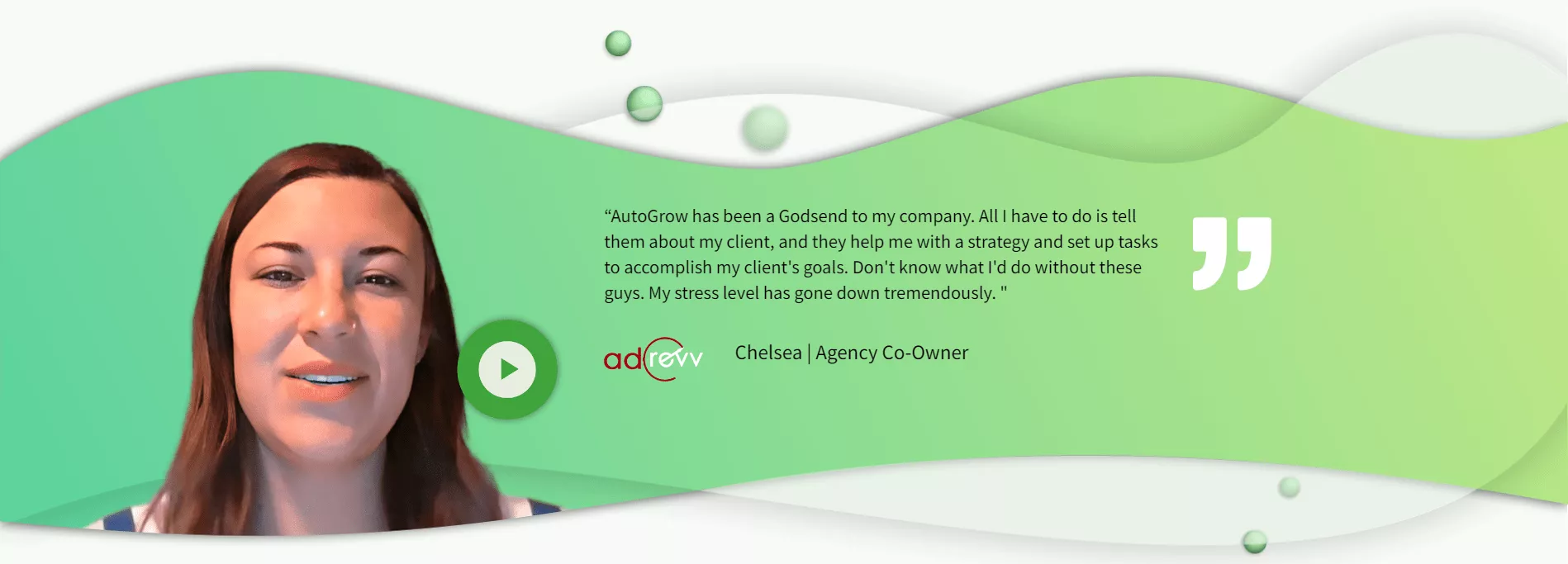 Woman praising AutoGrow service.