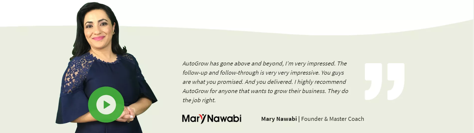 Woman recommending AutoGrow.