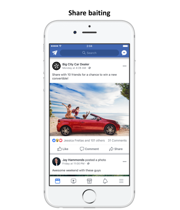 Facebook share bait ad.