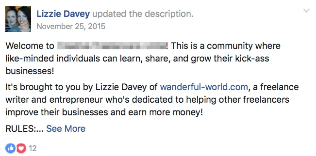 Facebook group for freelancers.