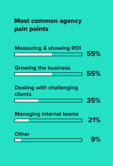 Agency pain points: ROI, growth, clients.