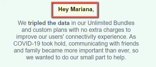 Personalized data plan update.