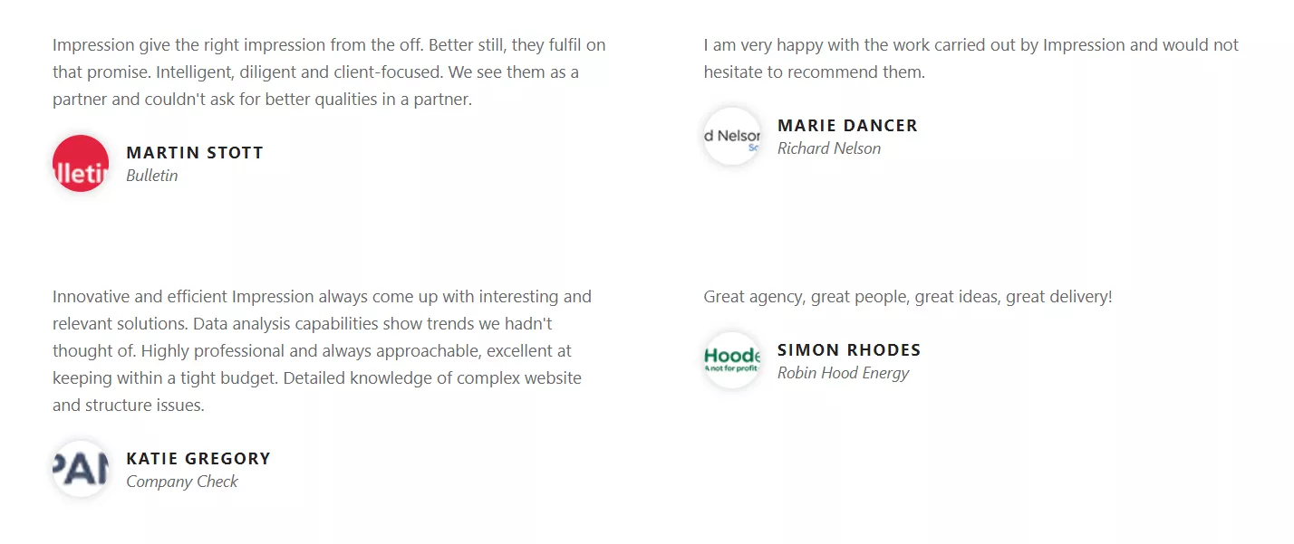 Testimonials from satisfied clients.