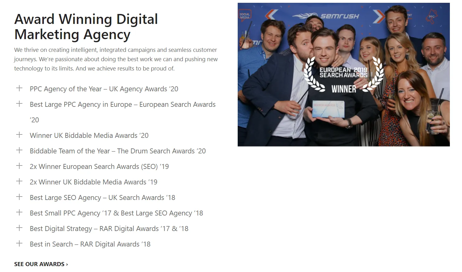 Agency team with awards.