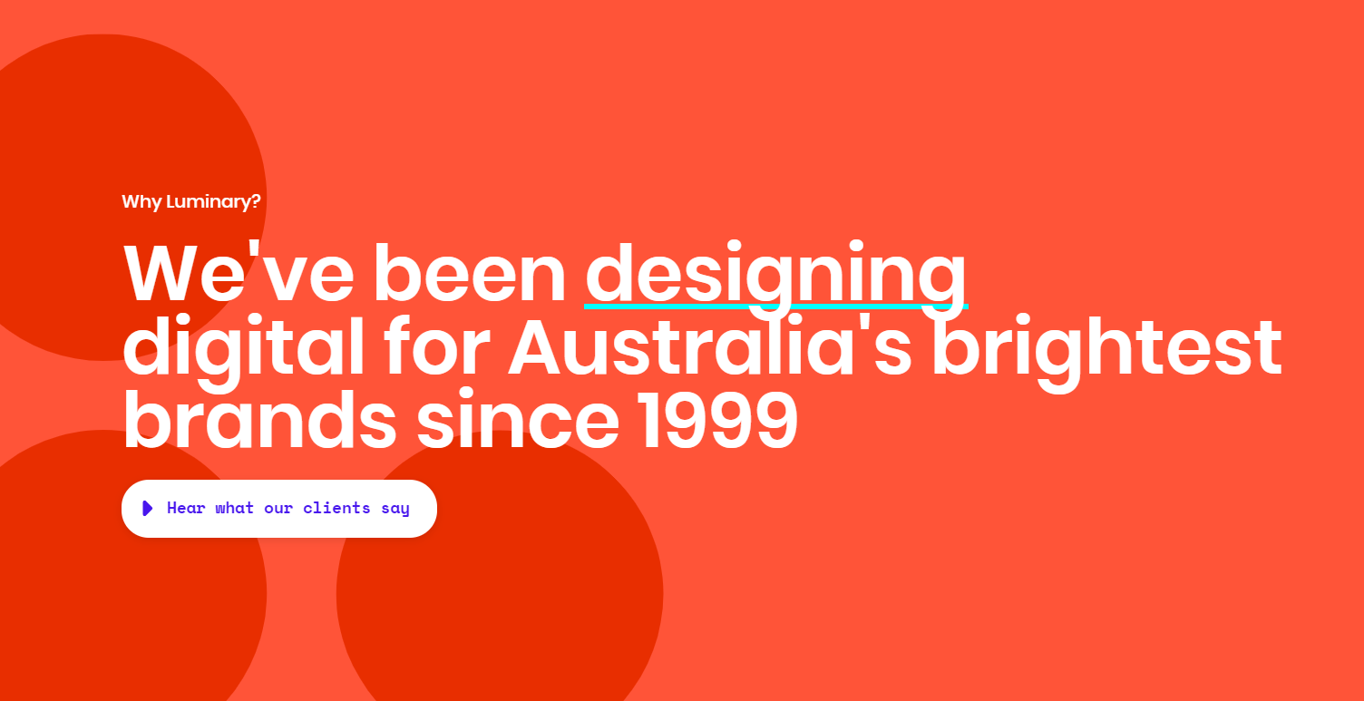 Agency website design, bright colors, large font.