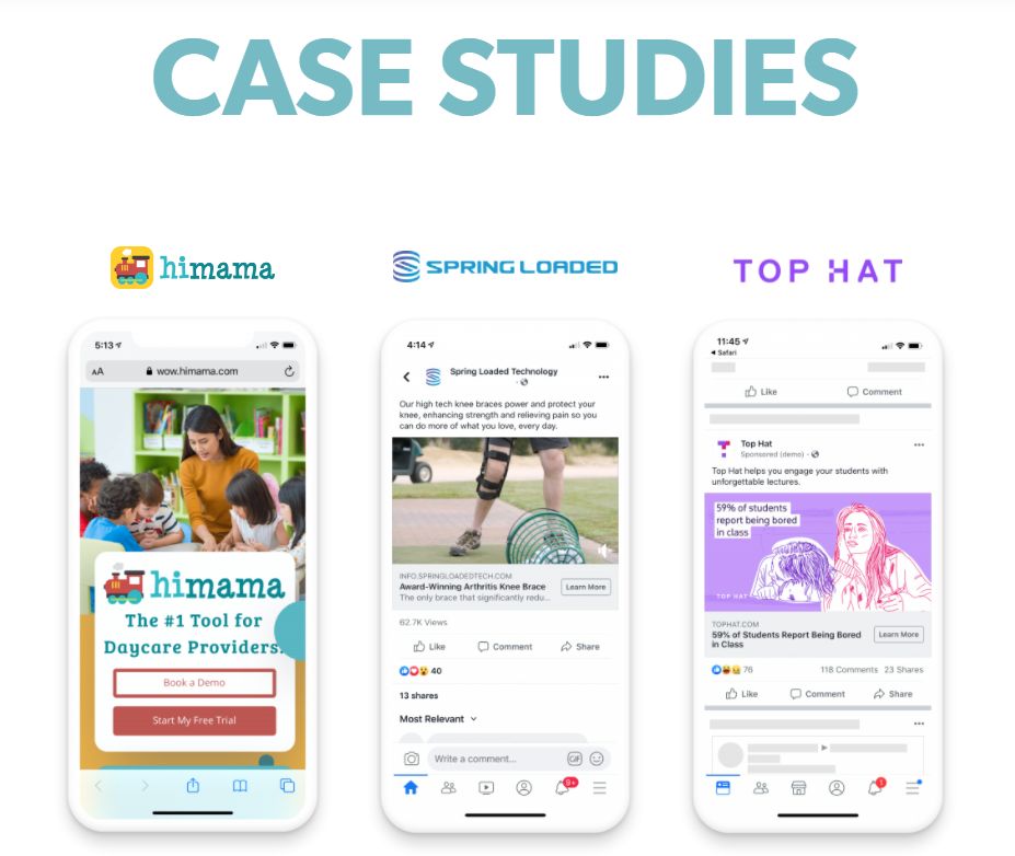 Landing pages, case studies, conversions.