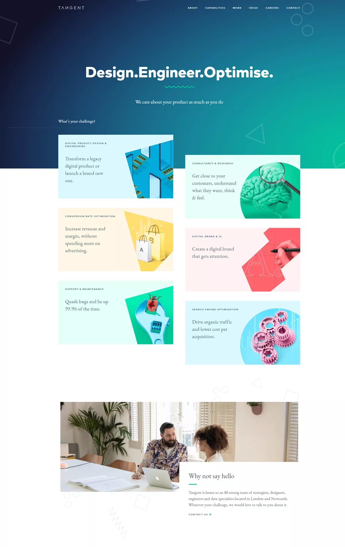 Website homepage with services.