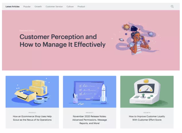 Blog page with colorful illustrations.