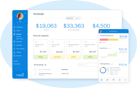 FreshBooks accounting software dashboard.