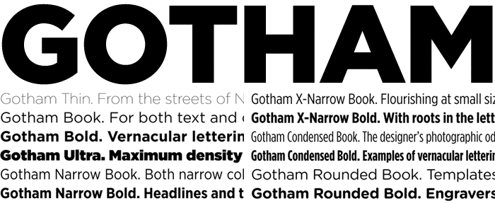 Gotham font variations over 50 years.