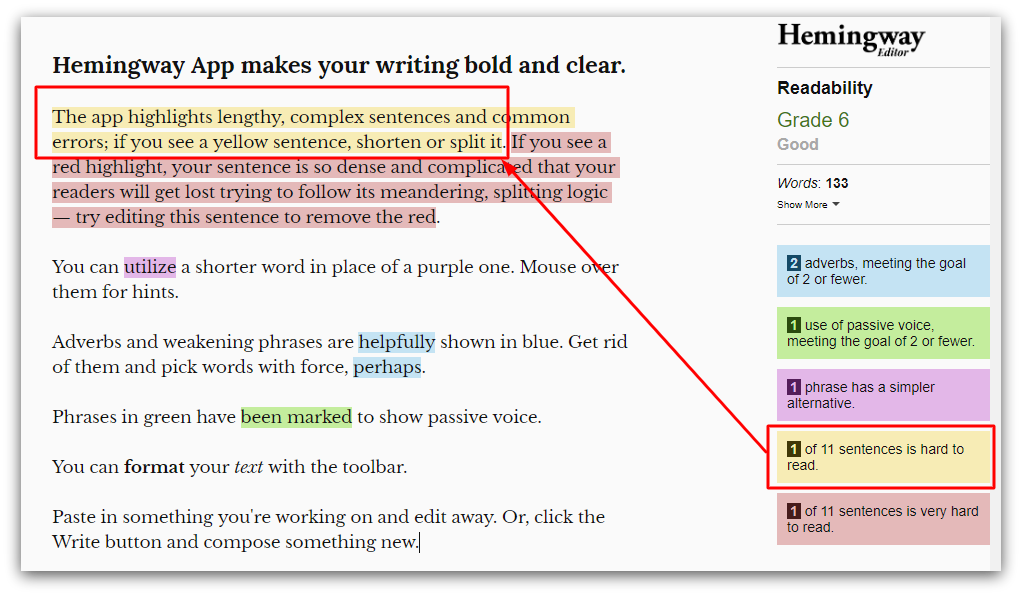 AI writing app highlights writing issues.