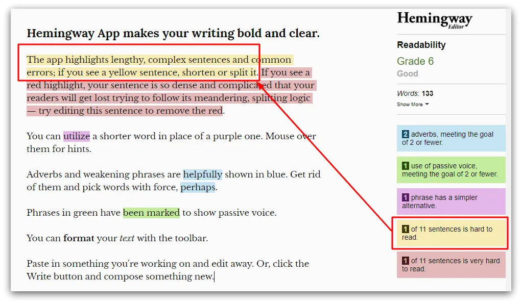 AI writing app highlights writing issues.