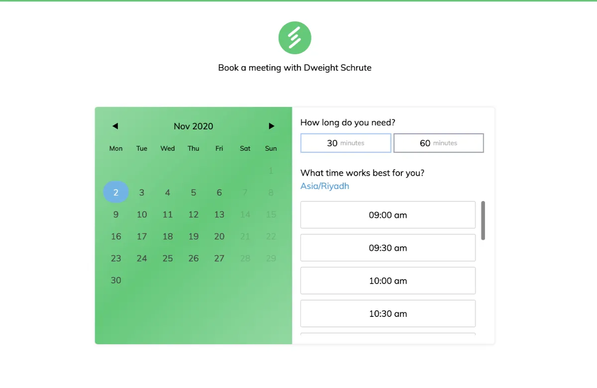 Meeting scheduler calendar.
