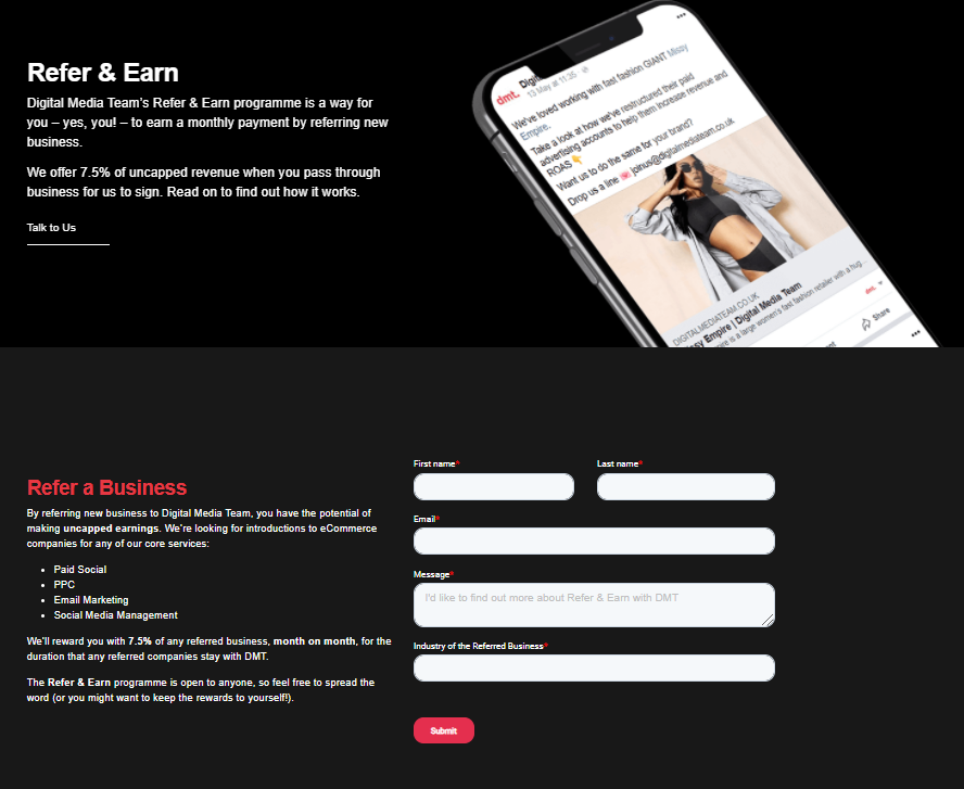 Refer-a-friend program, 7.5% earnings.