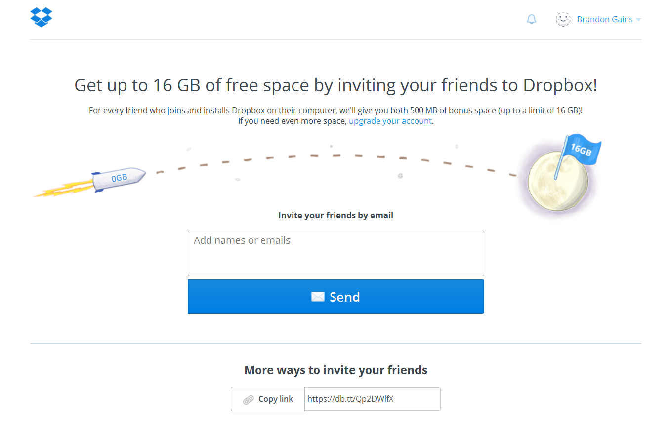 Refer friends for free Dropbox space.