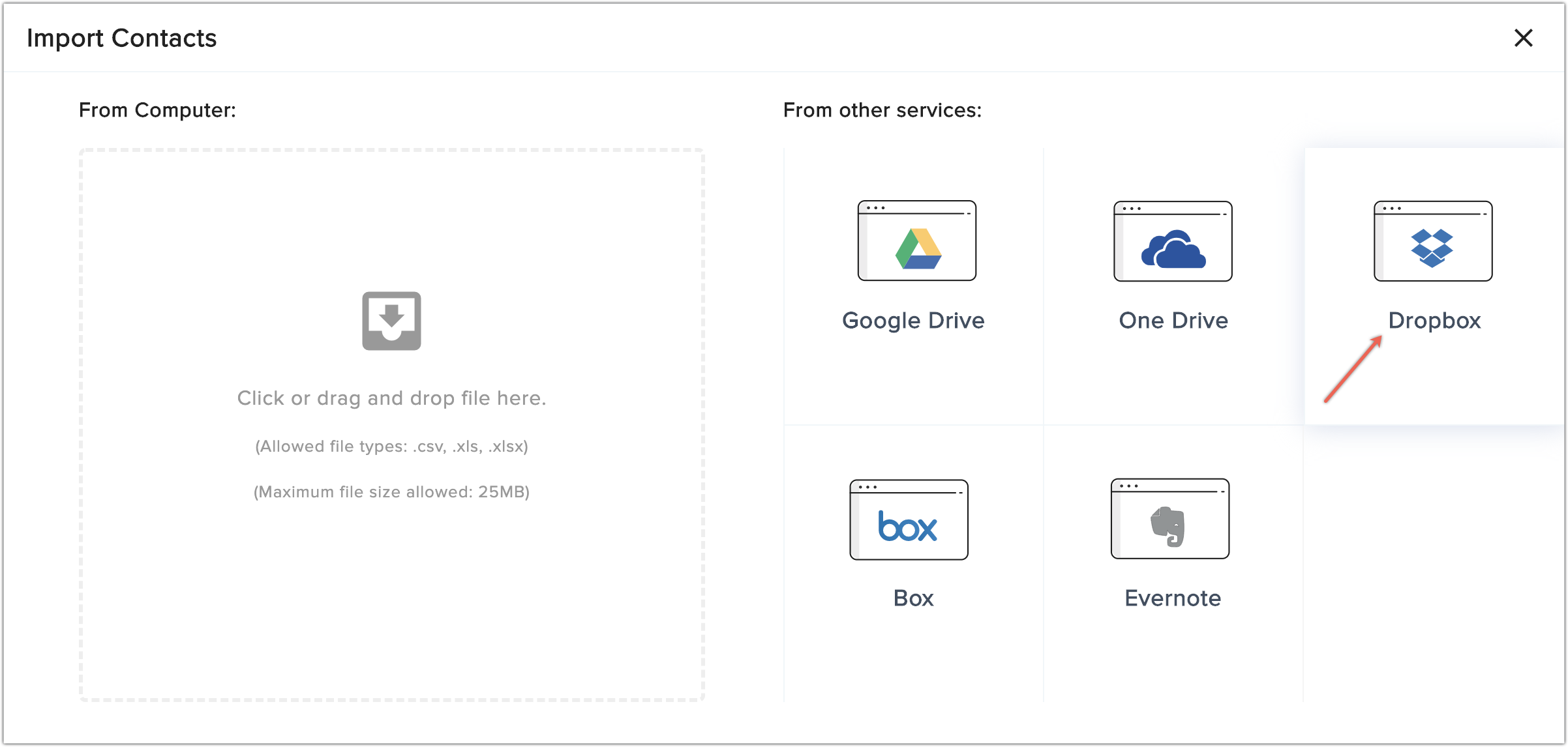 Dropbox import option.
