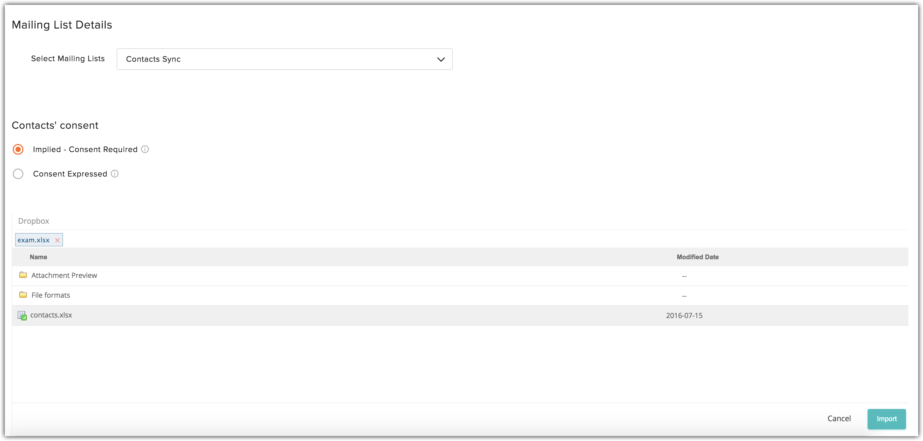 Import contacts file.