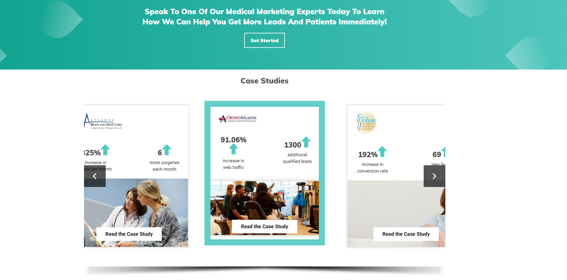 Client case studies showing marketing results.