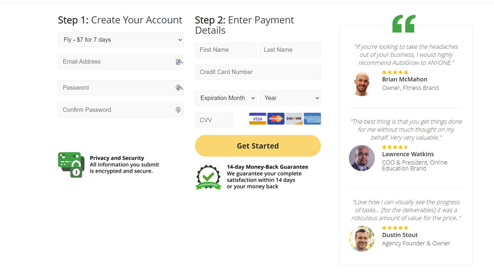 Website signup form for AutoGrow.