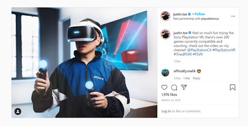 Man using VR headset, social media post.
