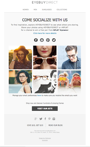 Social media promotion email.