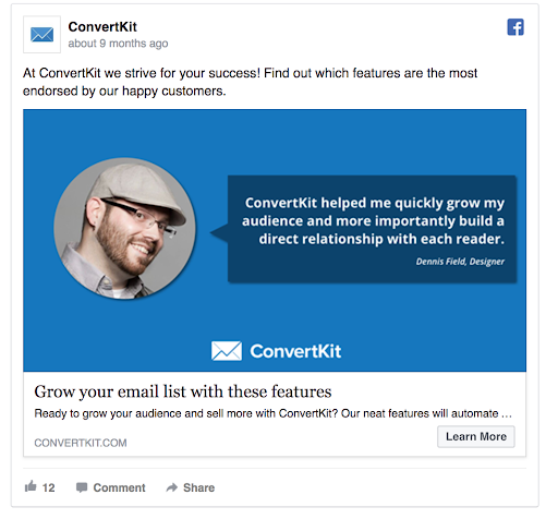 ConvertKit testimonial, happy customer.
