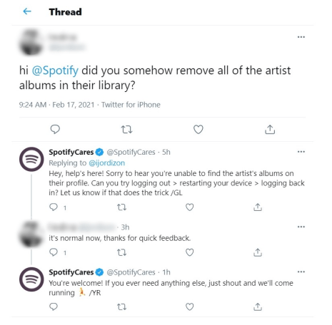 Spotify customer service response.