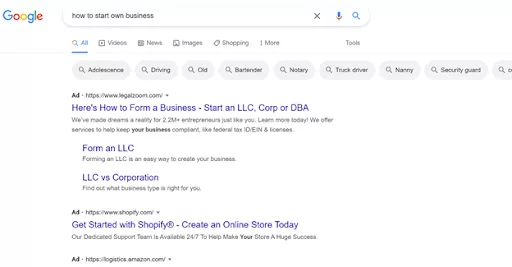 Start a business. Form an LLC. Online store.