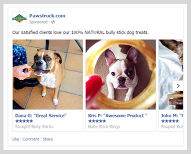 Facebook ad with customer reviews.
